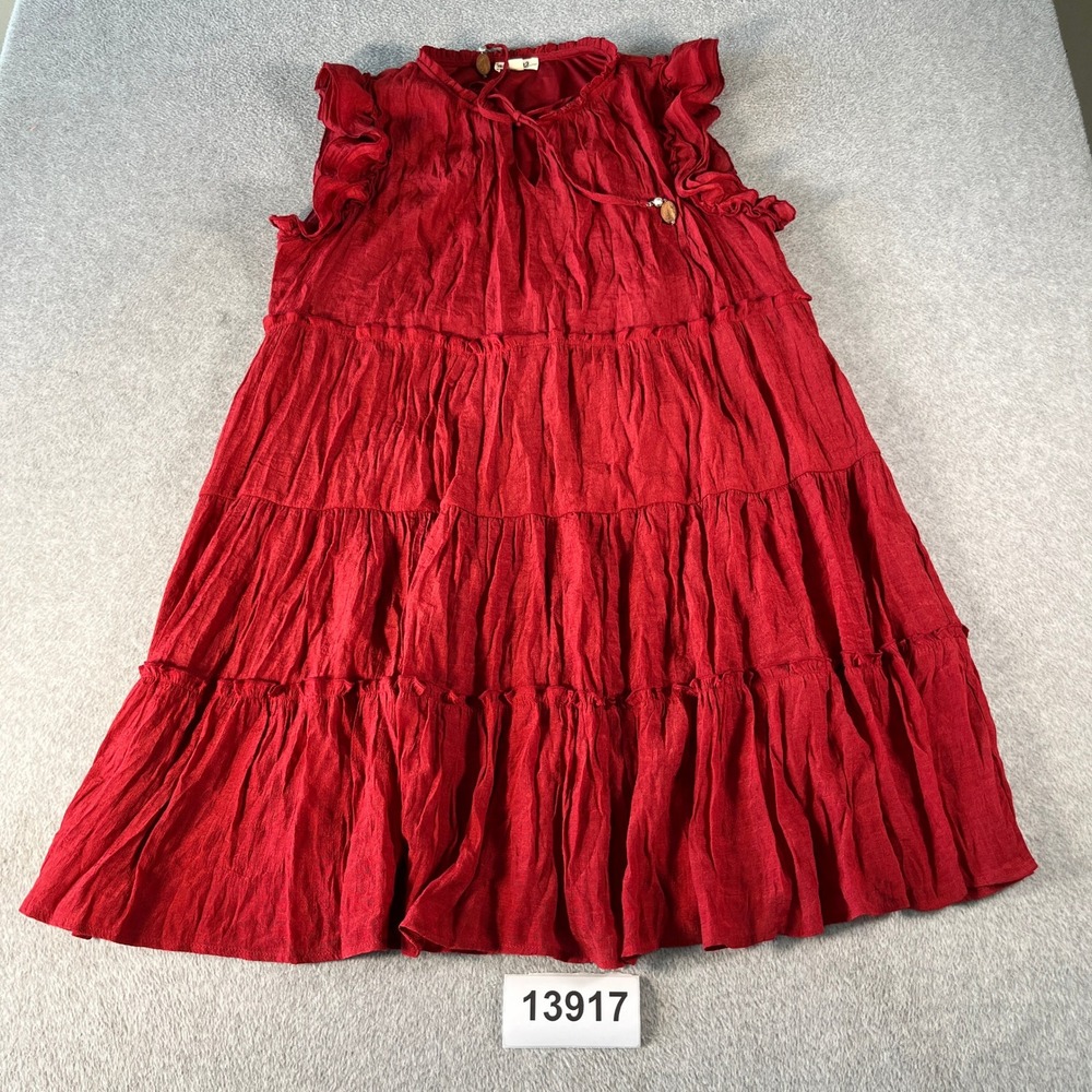 Indigo Rose A Line Dress Womens 1X Red Round Neck Ruffle Tiered Bohemian Casual